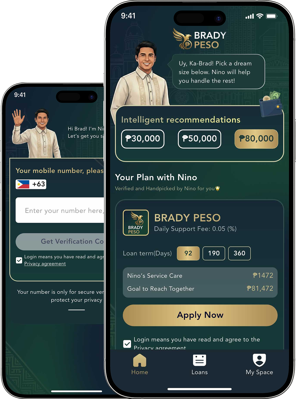 BRADY PESO Mobile App Interface